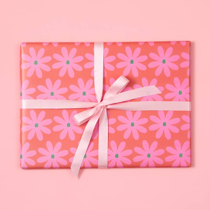 Rosa & Orange Blumen - Geschenkpapier mit Blumenmuster - Geschenkverpackung für den Großhandel von Rumble Cards