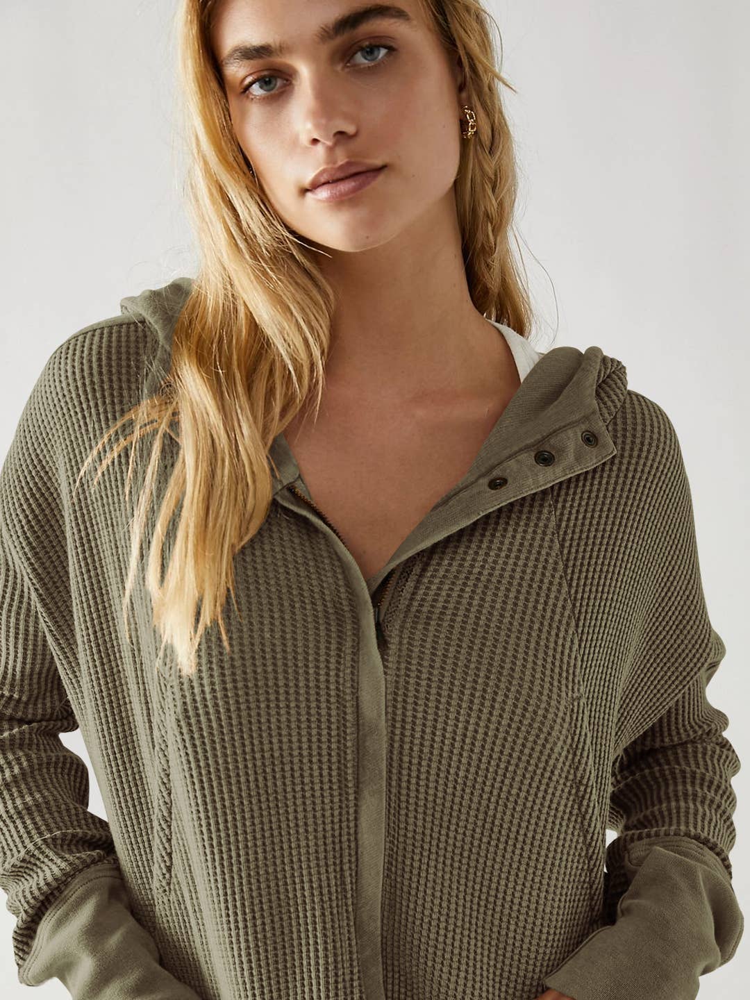 HIDDENBRAND - Wholesale Hoodie - Women's - Full zip waffle cropped hoodie in Brown22