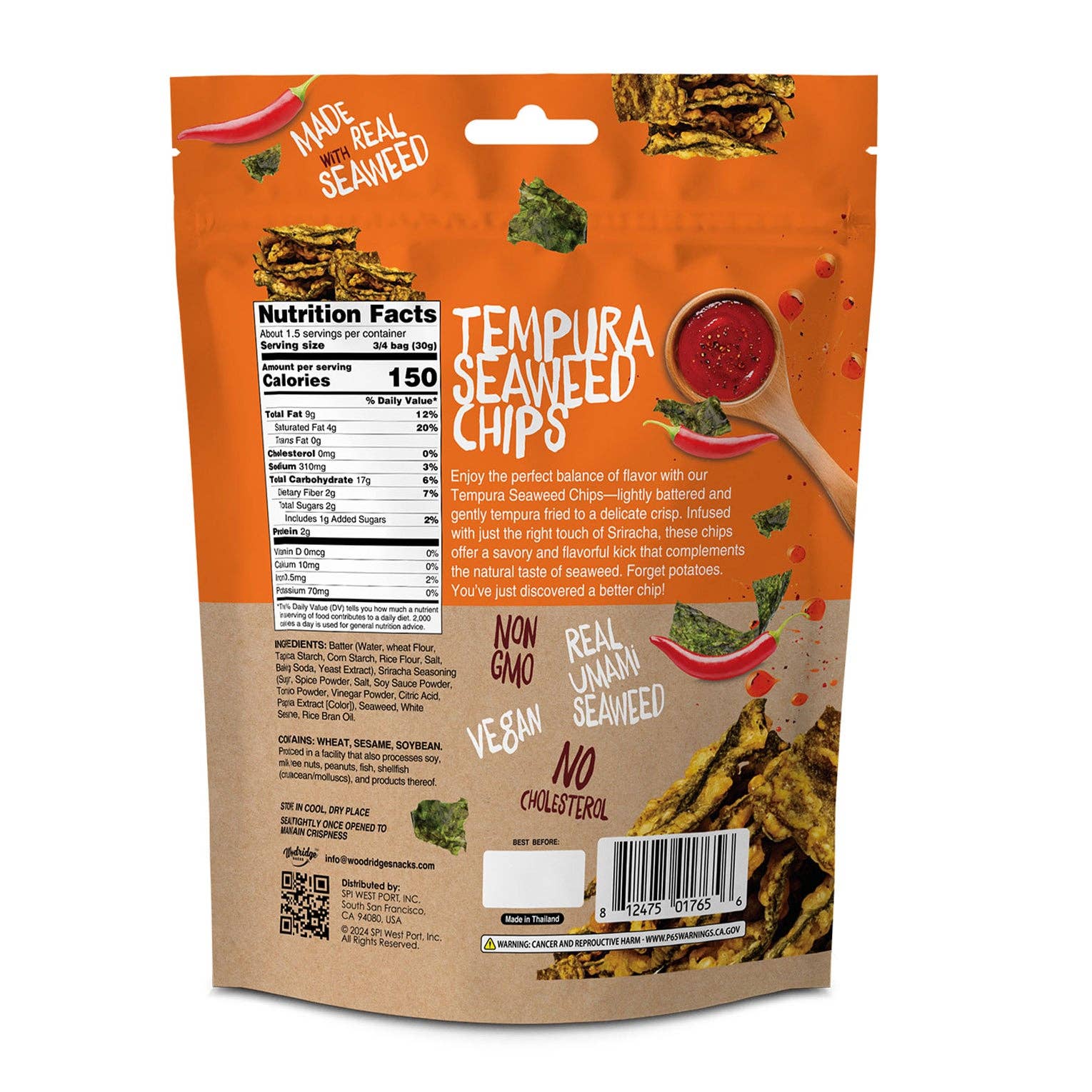 SPI West Port Inc. – Batatas fritas por atacado – Chips de Alga Marinha Tempura - Sriracha (Sacos de 1,41 oz./40g)3