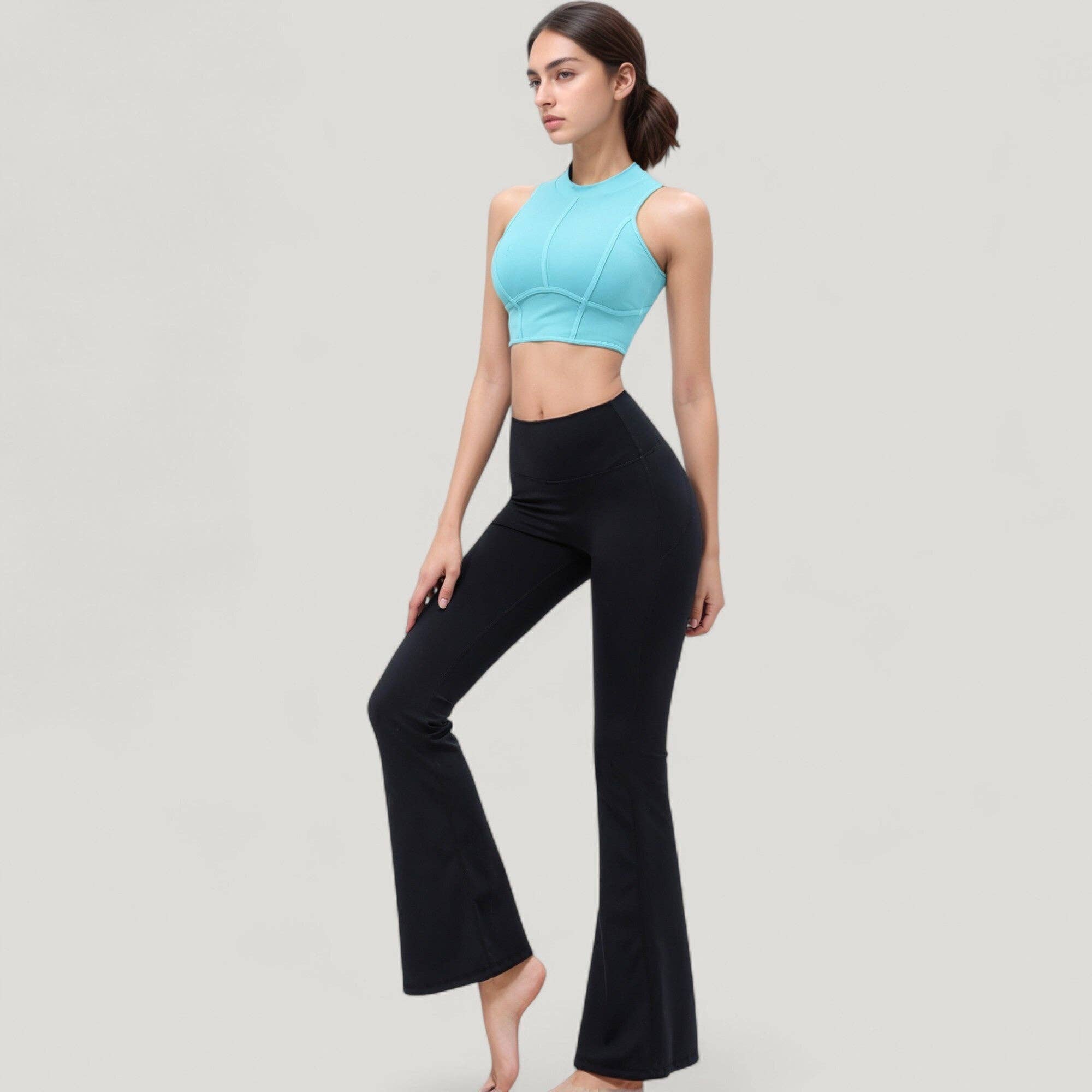 Active by Anna-Kaci - Wholesale Athletic Pants - Women's - High Waist Flare Yoga Pants with Seam Detailing19