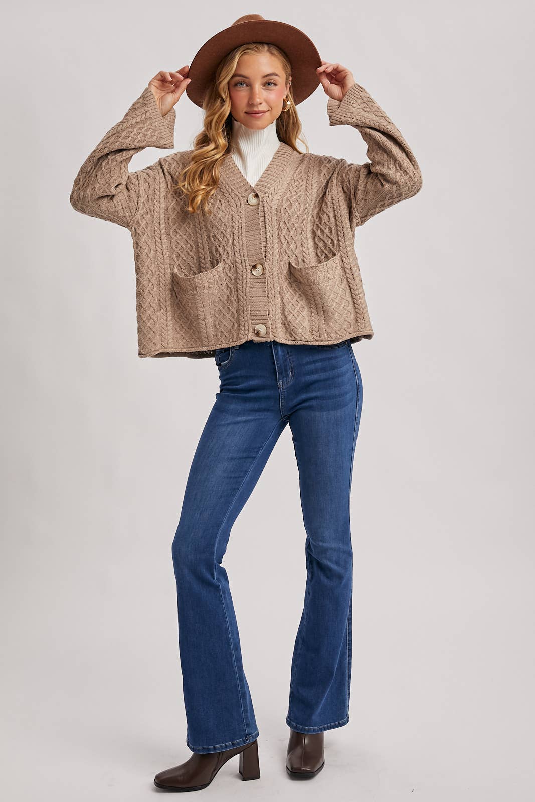 Bluivy - Wholesale Cardigan - Women's - BUTTON DOWN CABLE KNIT SWEATER V-NECK CARDIGAN18