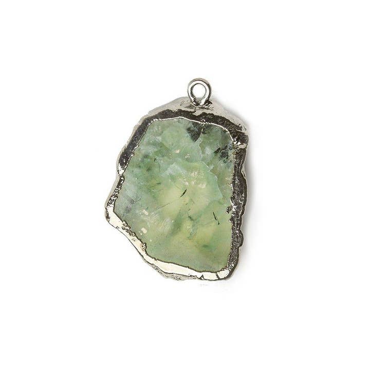 22x16mm-30x18mm Black Gold Leafed Prehnite Natural Slice Pendant Bead 1 Piece for wholesale by The Bead Traders