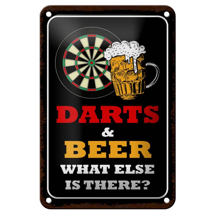 Cartello in metallo con scritta 12x18cm Freccette e birra cos'altro c'è? per la vendita all'ingrosso da parte di Femer