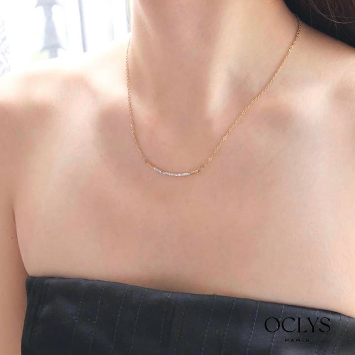 Kitaly gold chain necklace with stainless steel rhinestones for wholesale by Oclys