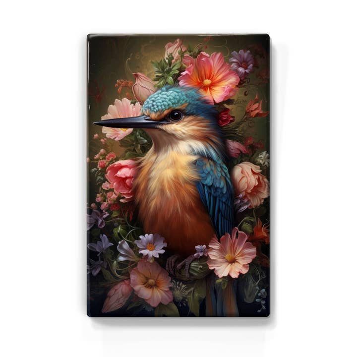 Kingfisher with colorful flowers - Laqueprint - 19.5 x 30 cm - LP310 for wholesale by Laqueprint