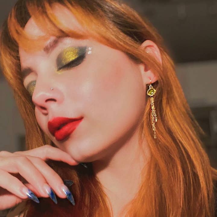 Peridot Boho Earrings In Gold for wholesale by Arivka Jewelry