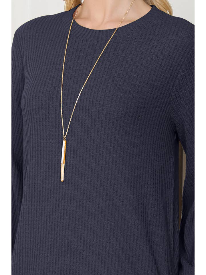 You & Me - Wholesale Dress - Women's - YMD10051V-BRUSHED WAFFLE BUBBLE SLEEVE POCKET DRESS27