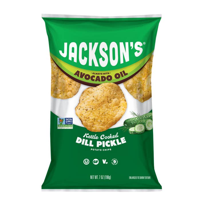Dill Pickle Kettle Chips in Avocado Oil 7oz (Pack of 6) for wholesale by Jackson's
