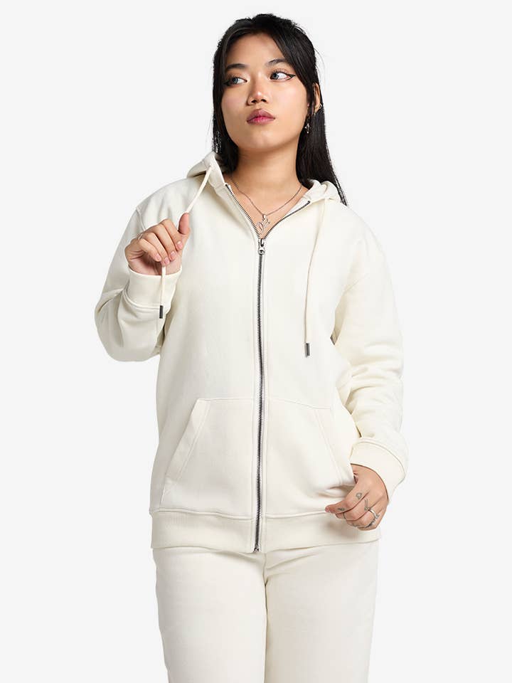 Premium Relaxed Zip Hoodie - Cloud White for wholesale by Strides Co