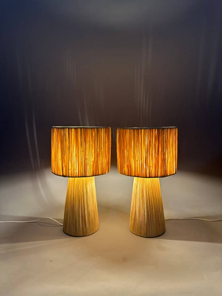 Naturlig Raffia lampa, BORD Raffia LAMPSHADE - Sänglampa för wholesale av Mikwi