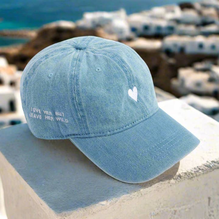 Denim Dad Hat - Embroidered Heart Cap for wholesale by Atticus Poetry