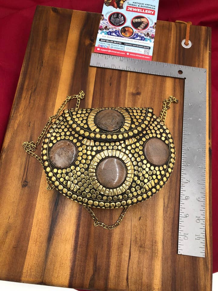 Golden Bag With Chain, Cross Body Bag with Mosaic Work for wholesale by vintarust