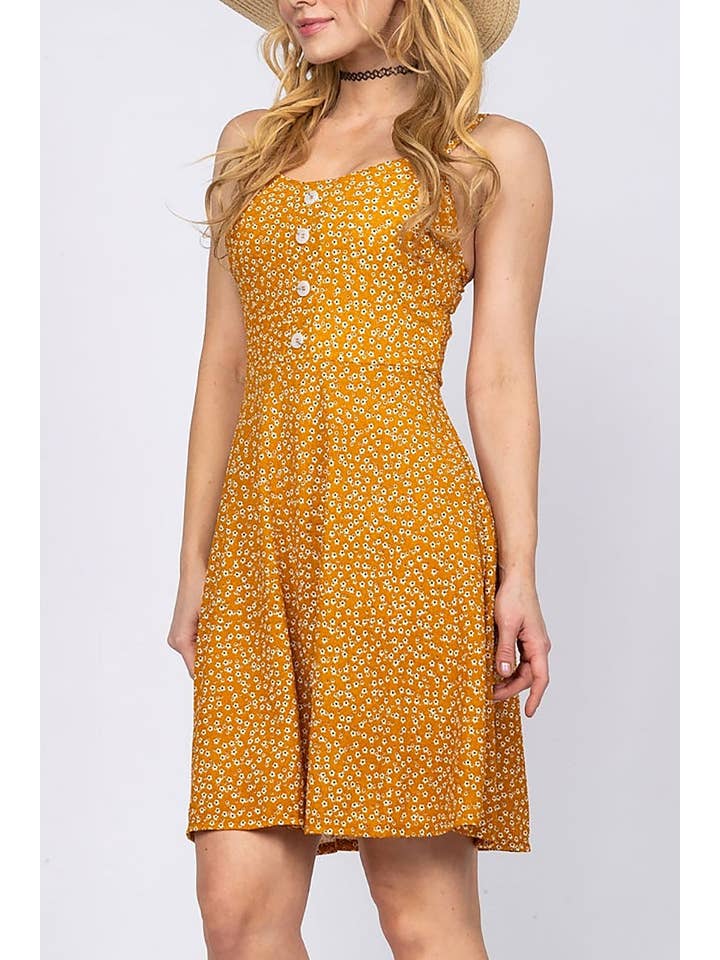 MUSTARD CALICO FLORAL SLEEVELESS MINI DRESS for wholesale on Faire1