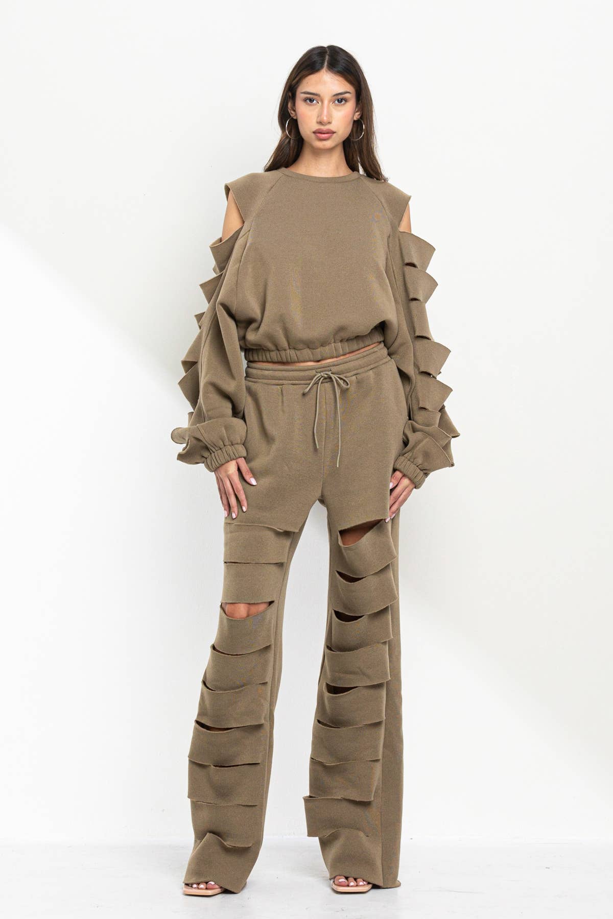 No Vacancy - Wholesale Pants - Women's - Cut out legs fleece straight pants10