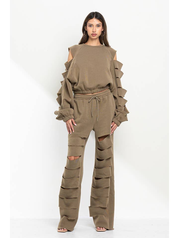 No Vacancy - Wholesale Pants - Women's - Cut out legs fleece straight pants10