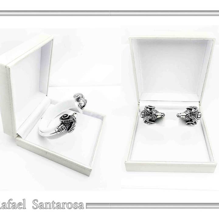 RAFAEL SANTAROSA - Vendita all'ingrosso Bracciale a polsino - Bracciale rigido in argento con testa di ariete doppia4