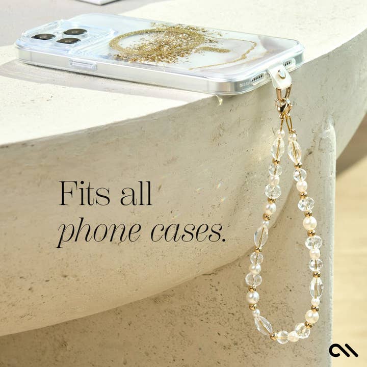 Crystal Pearl Gold Phone Charm for wholesale on Faire