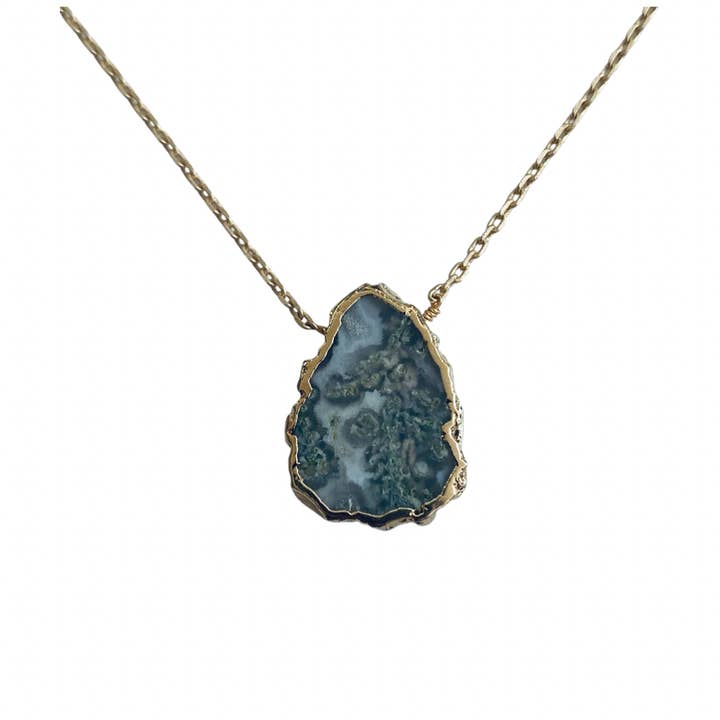 Moss Agate Gold Plated Pendant/Charm Necklace for wholesale by Modern Opus