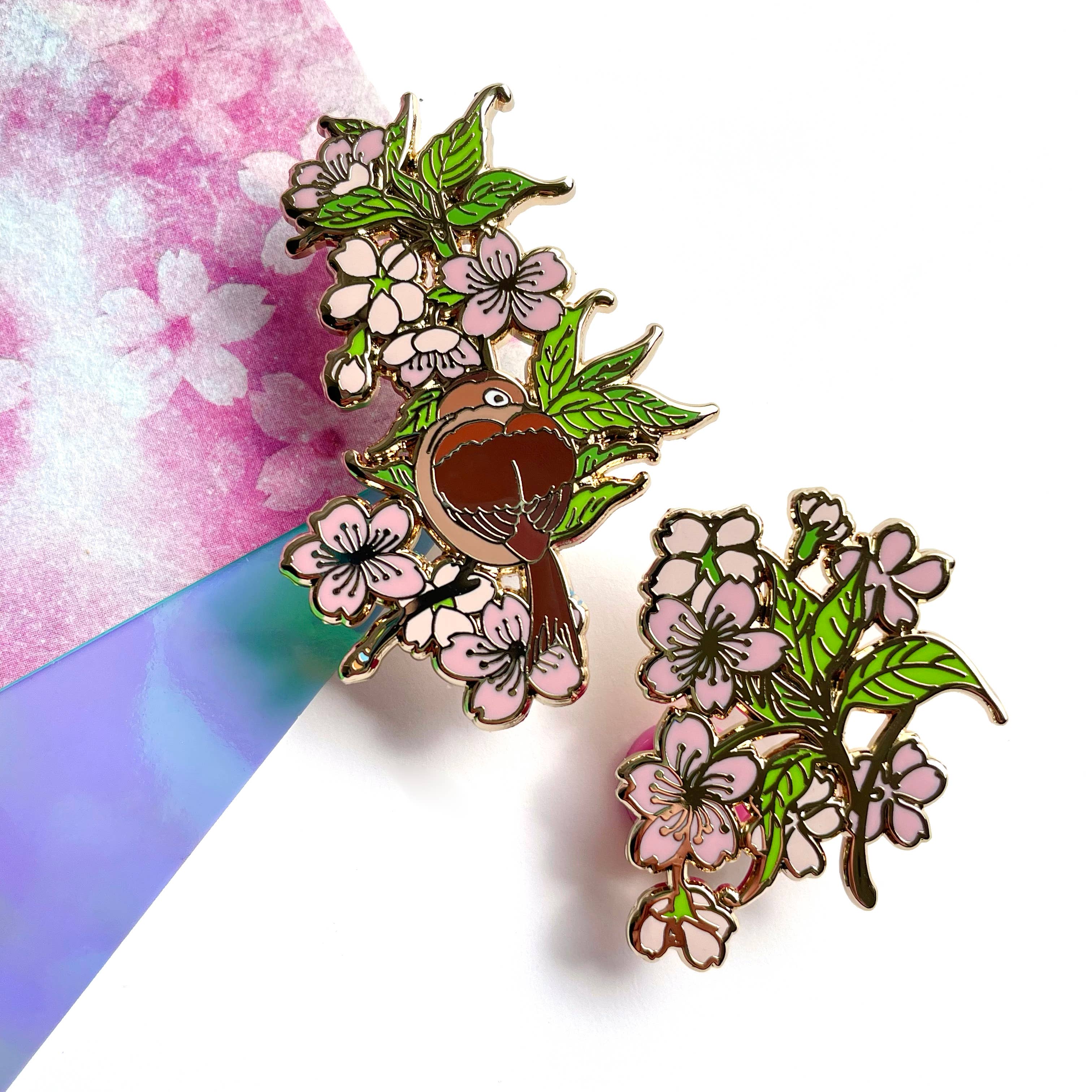 Shishido Creative - Wholesale Lapel Pin/Button - Sakura Branch • Japanese Cherry Blossom Pin1