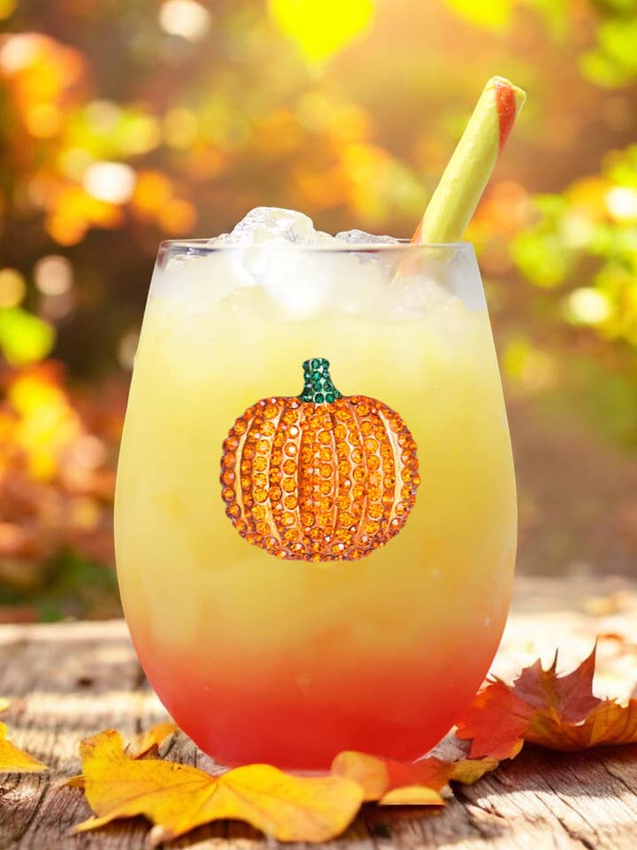 Pumpkin Jeweled Stemless Wine Glass for wholesale by The Queens' Jewels®