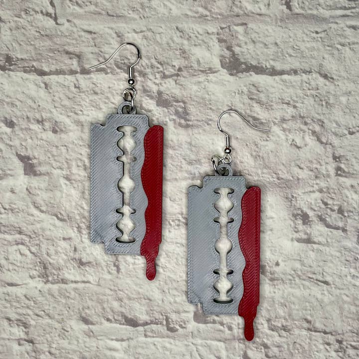 Cryptid Craft Studio - Wholesale Dangle Earrings - Razor Blade Statement Earrings 3D Printed0
