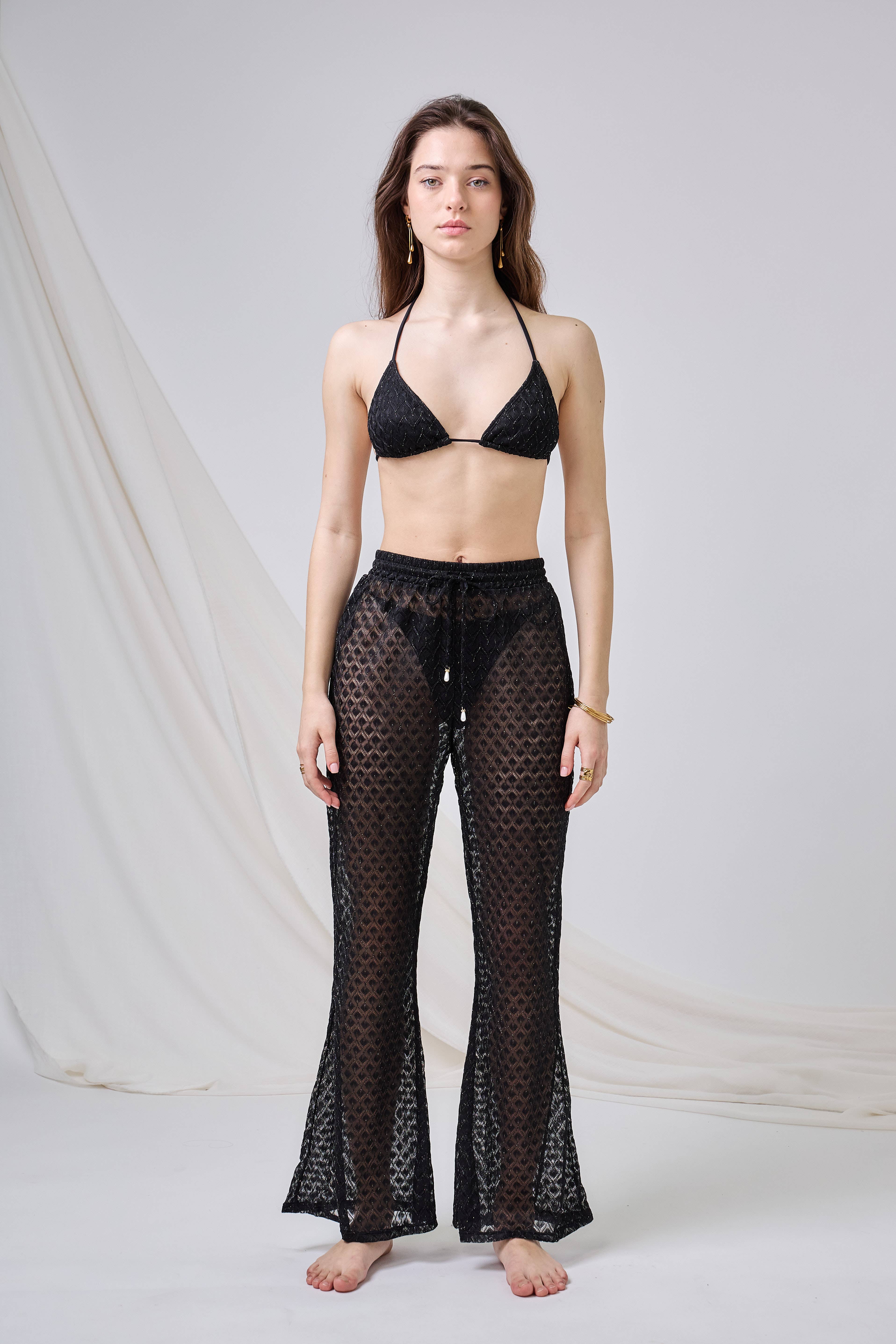 Black Transparent Bell-Bottom Beach Pants - Midnight for wholesale on Faire