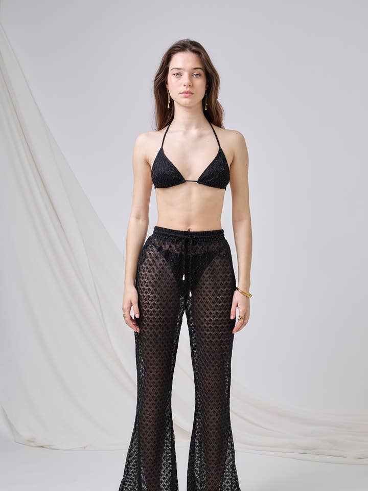 Black Transparent Bell-Bottom Beach Pants - Midnight for wholesale on Faire0