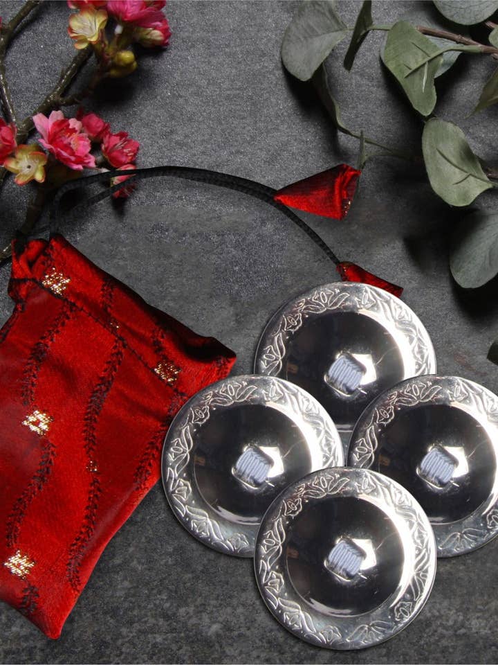 Finger Cymbals / Zills Silver Finish 100% Brass 4 Pcs Set for wholesale by Senoritas Tribal Designs