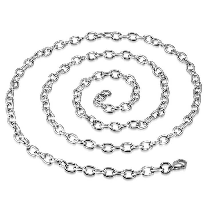 Stainless Steel Cable Chain Necklace 28 inch Silver CVMSST071 for wholesale by Treasure Island
