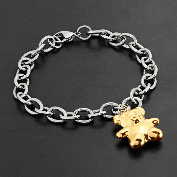 West Coast Jewelry - Wholesale Charm/Dangle Bracelet - Women's Stainless Steel Bear Charm Bracelet