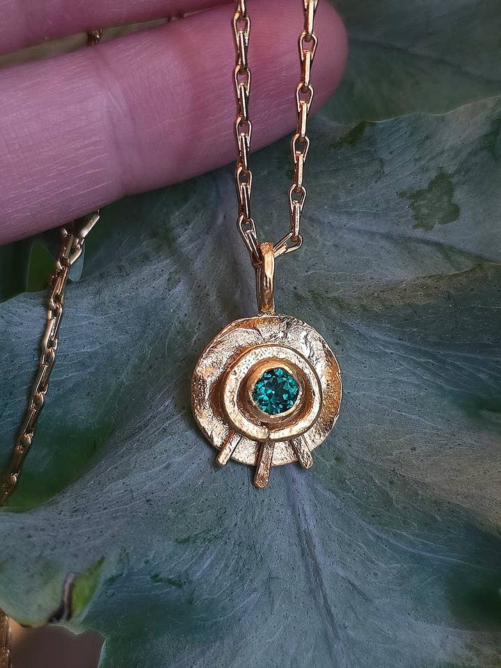 Gold Emerald Celestial Eye Pendant for wholesale by Caroline Stokesberry-Lee Jewellery Design