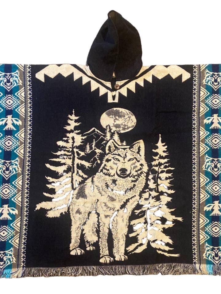 Navy El Lobo Poncho for wholesale on Faire