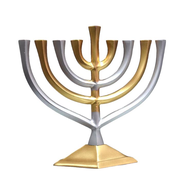 Aluminium Menorah Metallic Gold and Silver for wholesale by Boker-Tov Shalom