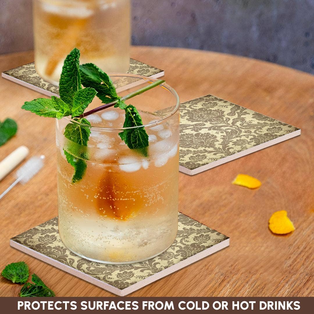 3dRose - Vente Sous-verre - 3dRose, Image élégante d'une image vintage de motif damassé doré, sous-verre2