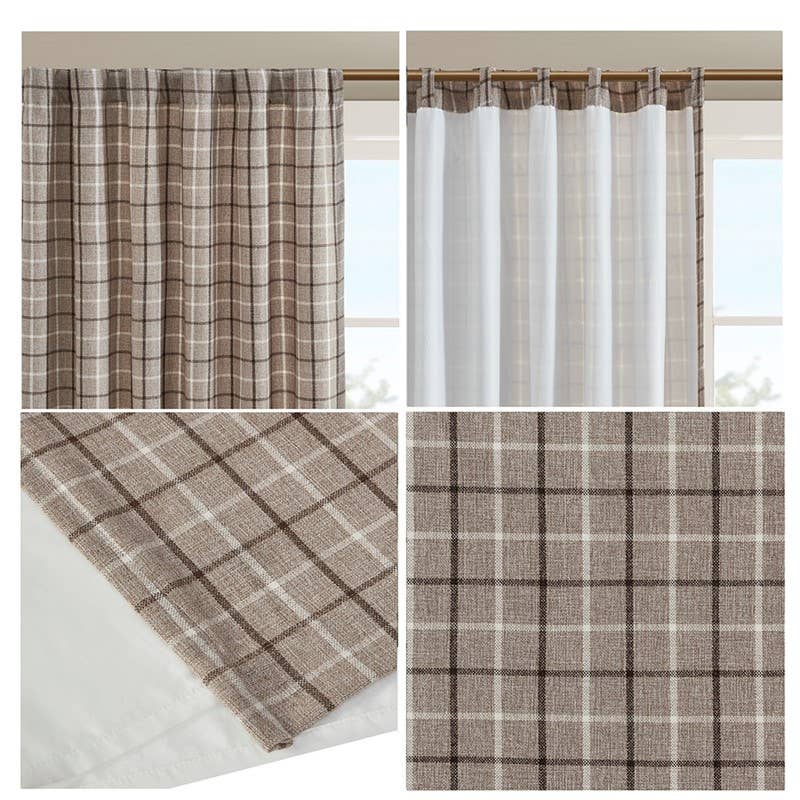 Olliix - Wholesale Curtain - Yarn-Dyed Plaid Light Filtering Curtain Panel, Brown3