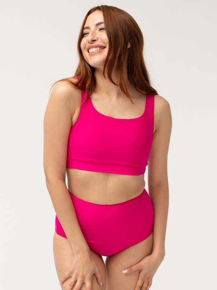 High Waist Full Coverage Bikini Bottom in Pink for wholesale by POST SWIM
