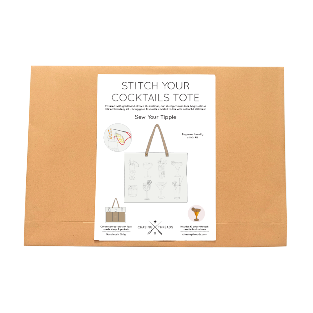 Chasing Threads – wholesale Tote bag – Women's – Stitch Your Cocktails Tote Bag - Embroidery Kit10