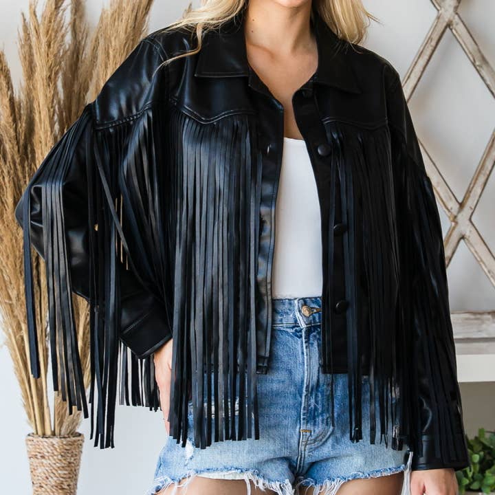 Vintage motorjas van imitatieleer met franjes voor wholesale door Veveret