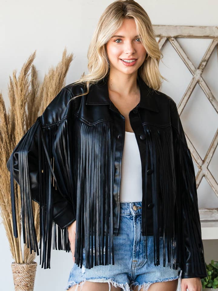 Veveret - Wholesale Leather Jacket - Women's - Fringed Faux Leather Vintage Moto jacket