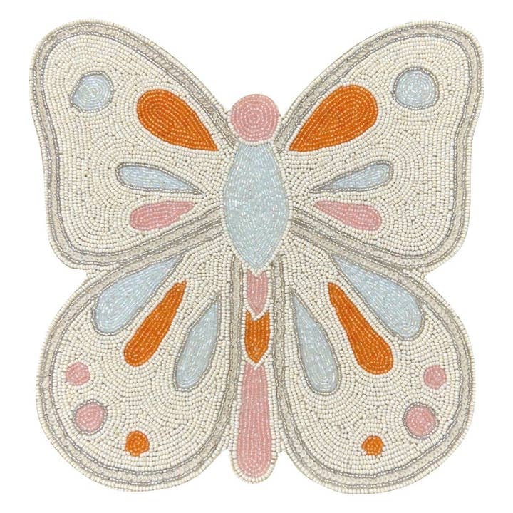 Butterfly Placemats (Set of four) - Hand beaded in Cream, Pink and Orange for wholesale by Maison MM