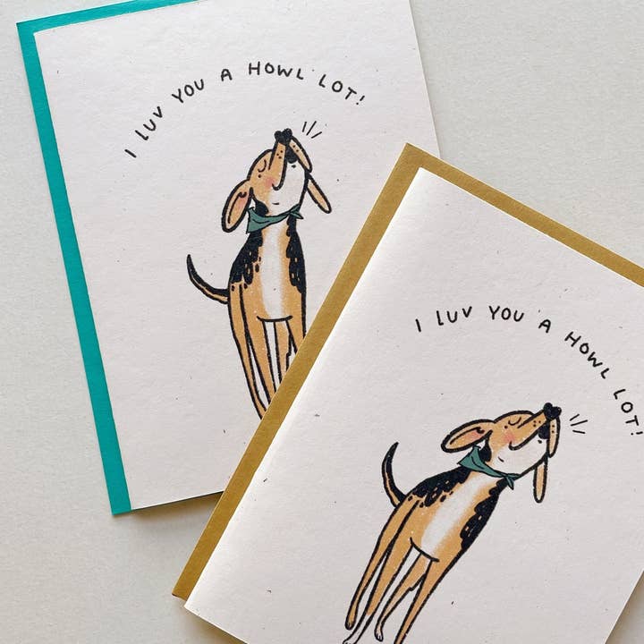 Kendra Lee Miller Art - Wholesale Love Card - I Love You a Howl Lot Hound Dog Card (Blue Envelope)2