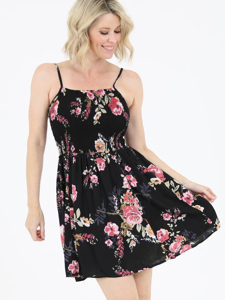 N4D26-W902 SMOCKED BODICE BLOMMÖNSTER SUNDRESS för wholesale av Nostalgia