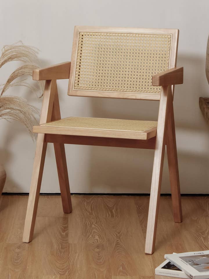 chair Pierre Jeanneret oak + real rattan, high quality for wholesale by Element Accessories USA