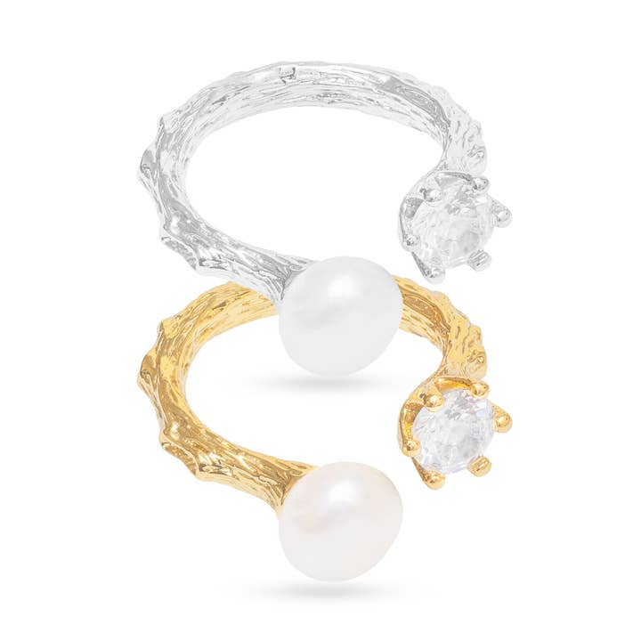 Nature's Elegance Branch Ring with Diamond & Pearl for wholesale by Anet’s Collection