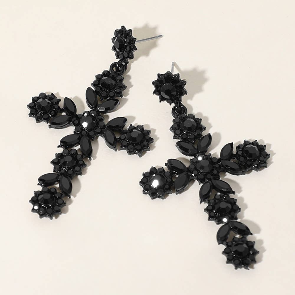 Sensibling Corp. - Wholesale Dangle Earrings - Flower Mqrauise Stone Cluster Cross Dangle Evening Earrings6