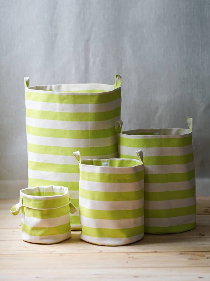 Lime green stripe storage bins for wholesale by griffin savoy inc