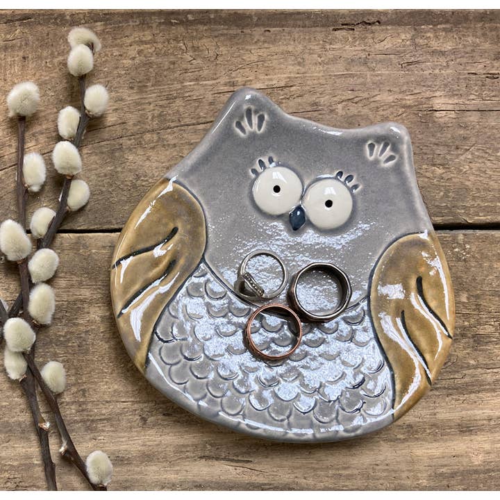 August Ceramics - Wholesale Jewelry Dish - 5" Ceramic Large Owl Dishes