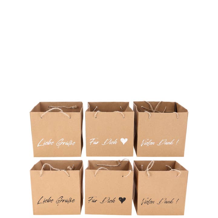 Borsa di carta « Greetings » in 3 design e 2 colori, 12 cm per la vendita all'ingrosso da parte di Vosteen