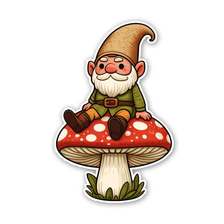 Autocollant Gnome sur Champignon pour la vente par Sticker Atlas