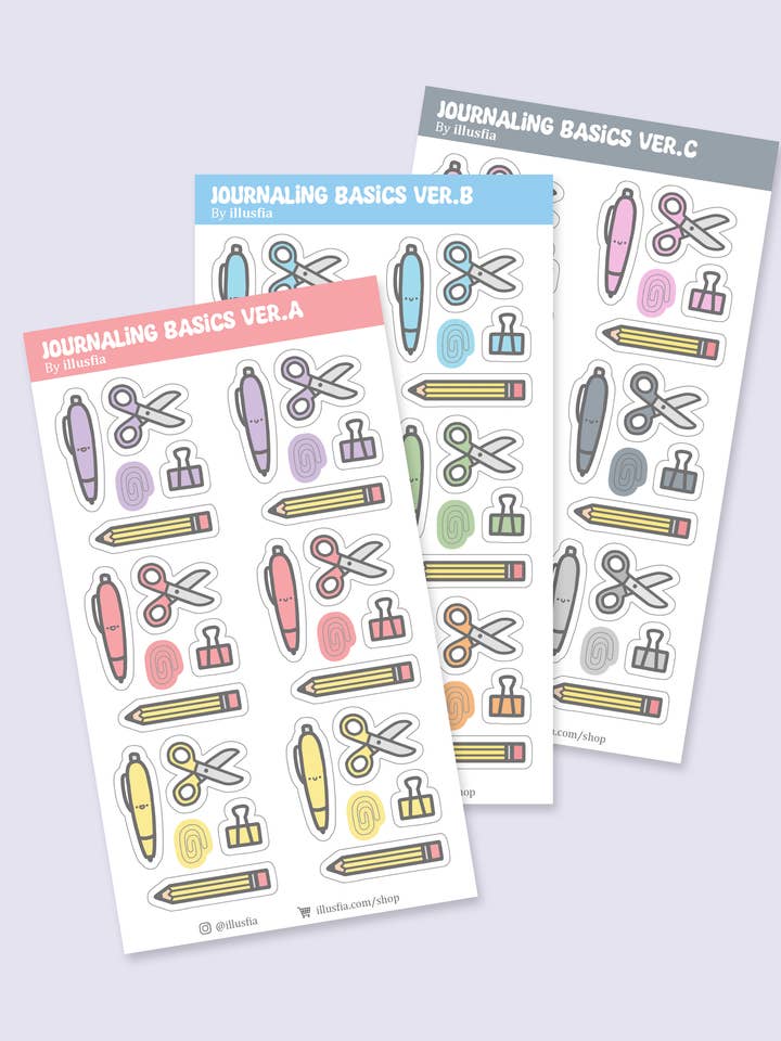 Journaling Basics Sticker Sheet for wholesale by illusfia